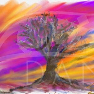 February Oak Sunset - Digital art painted with Eye Gaze technology